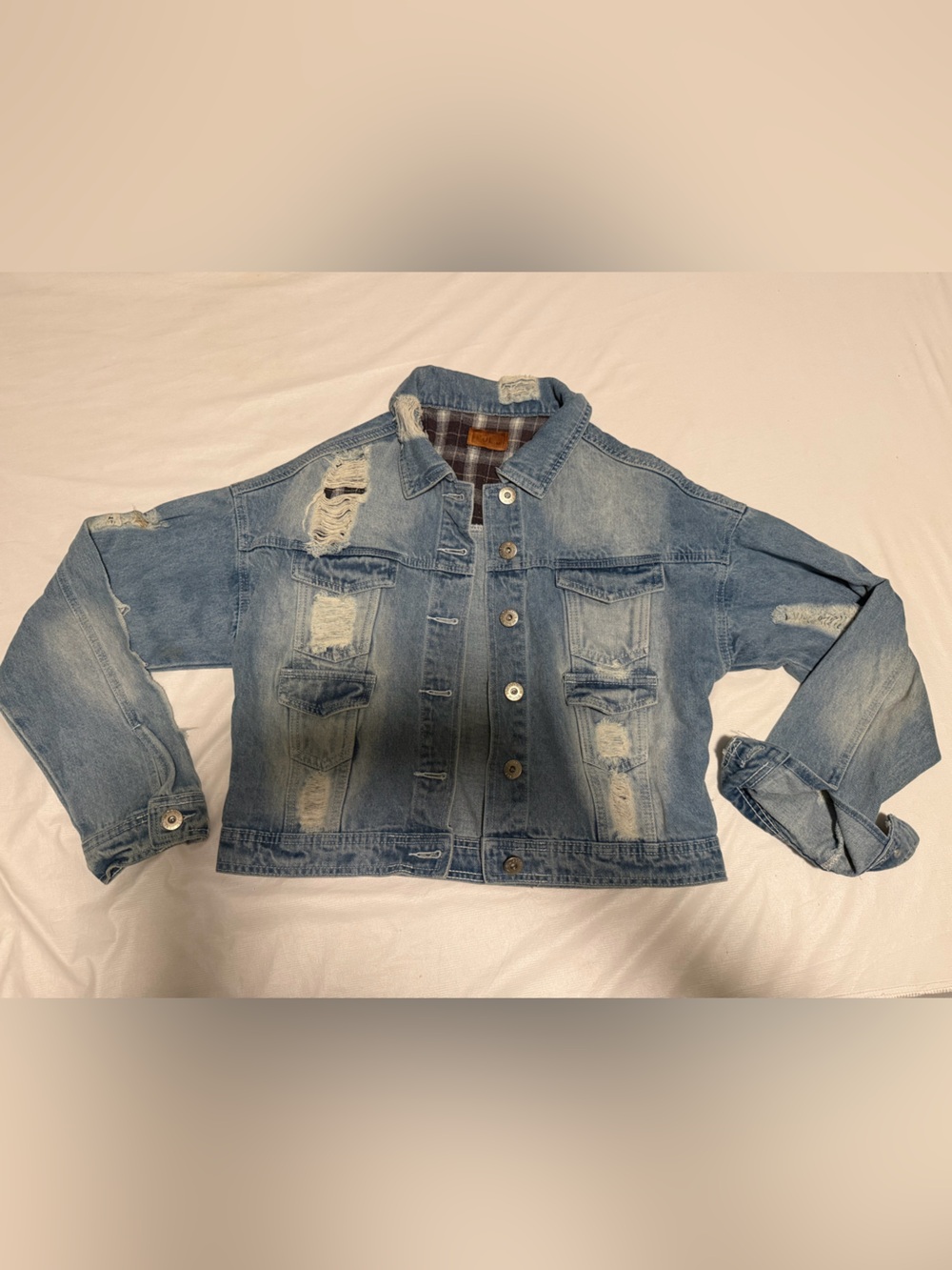 POL Light Blue Distressed Denim Jacket